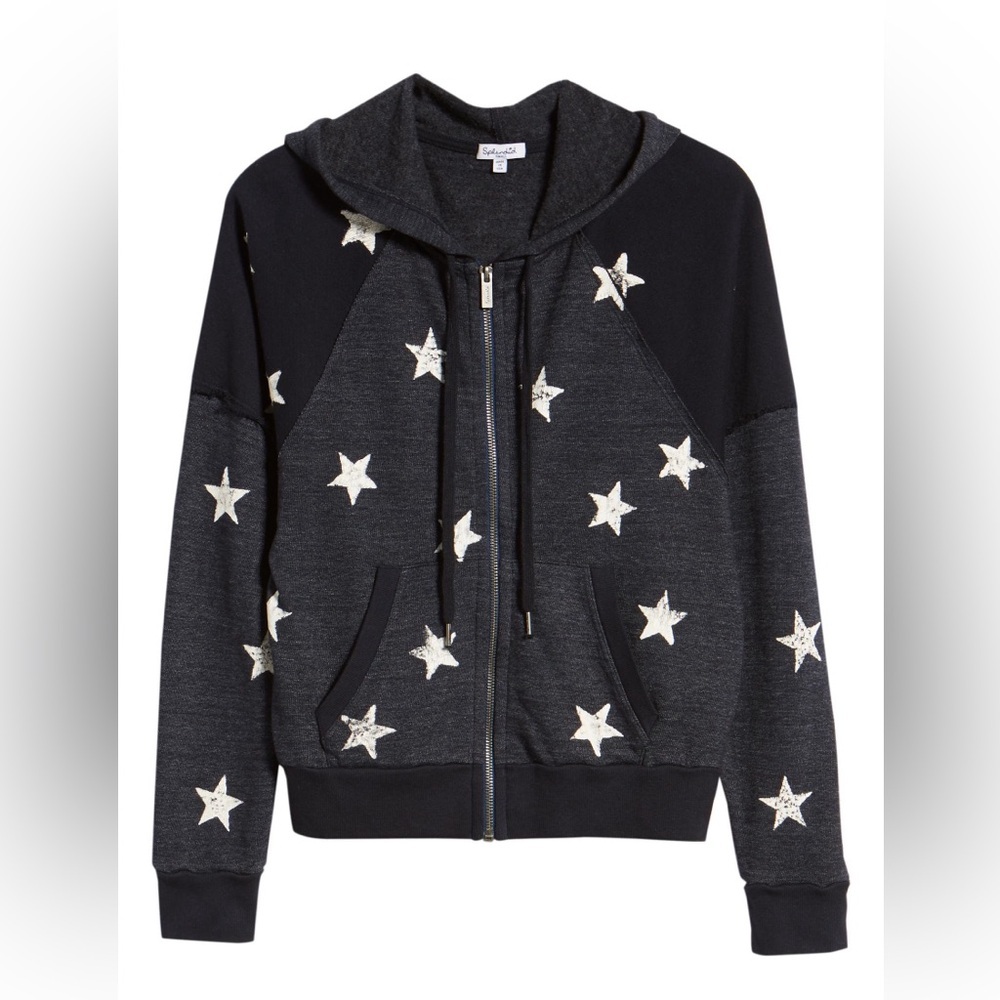 Splendid Star Print Zip Up Hoodie Hooded Sweatshirt Size Small Navy Blue White - Picture 4 of 13